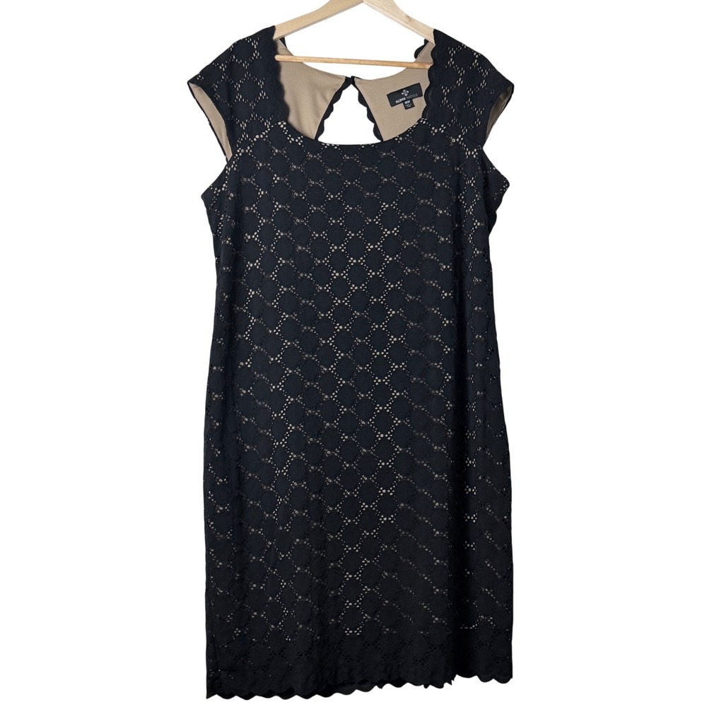 Ronni Nicole Sheath Dress Women 18W Black Tan Lace Cap Sleeve Keyhole Back LBD